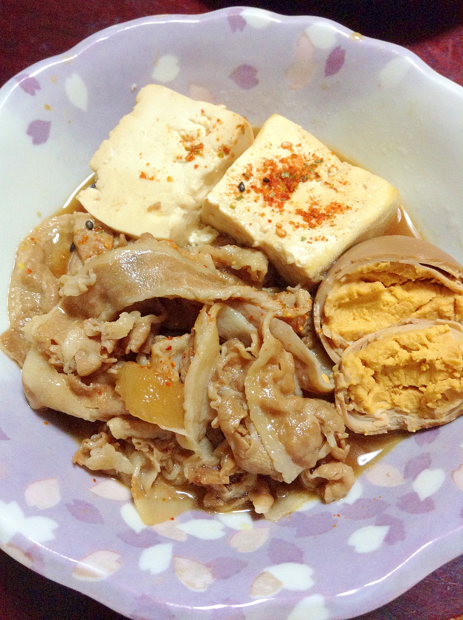 豚バラの肉豆腐☆煮たまご付き【居酒屋メニュー】 レシピ・作り方